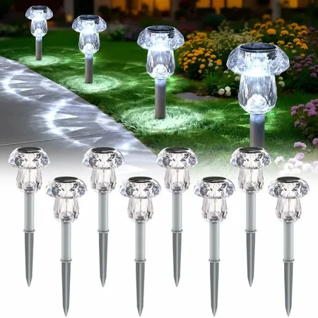 Solar Pathway Lights Outdoor,8 Pack Mushroom Solar Lights Outdoor Waterproof Dusk to Dawn Solar Garden Lights,Cool White