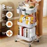 3 Tier Cart Trolley Utility Tools Storage Rack Shelves Organiser Metal Hand Trolly Kitchen Laundry Bathroom Salon Craft Makeup Rolling Lockable Wheels
