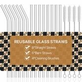 18-Pack Glass Straws,Reusable Clear Glass Drinking Straws Set, 8.5 Inch x 10mm - Includes 8 Straight and 6 Bent with 4 Straw Cleaner Brush