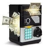 ATM Piggy Bank for Kids,Money Savings Bank with Password & Face ID Simulation,Mini ATM Safe Coin Bank with Auto Bill Slot,Christmas Birthday Gift Black