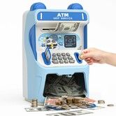 ATM Piggy Bank with Automatic Bill Roller,Electronic Coin Bank with Simulated Card Slot & Facial Recognition,ATM Money Saving Box Toys for Kids(Blue)