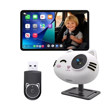 Car Camera CarPlay Adapter Plug-and-Play 1080P HD Rear Seat Monitor Display on Car Screen,150 Degree Wide Angle No-Glow Night View Split Screen Navigation