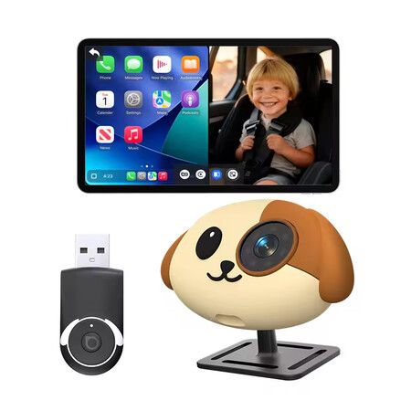 Car Camera CarPlay Adapter Plug-and-Play 1080P HD Rear Seat Monitor Display on Car Screen,150 Degree Wide Angle No-Glow Night View Split Screen Navigation