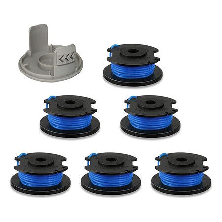AC14RL3A String Trimmer Replacement Line for Ryobi One 18V, 24V, 40V Cordless Trimmers, 6 Spools, 1 Cap
