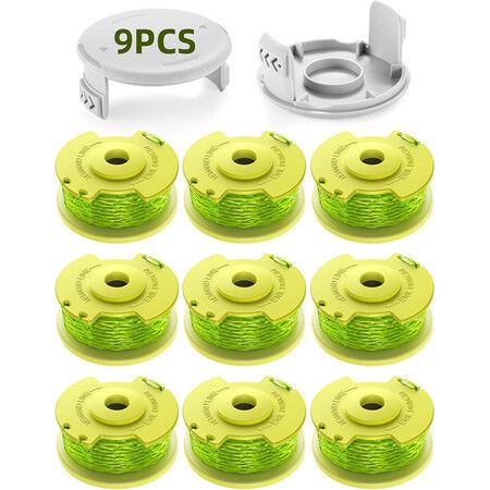 Weed Wacker String Compatible with Ryobi One Plus AC80RL3, Weed Eater String Compatible with Ryobi Trimmers, 9 Replacement Spools, 2 Trimmer Caps