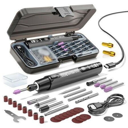 Mini Rotary Tool Kit,39-In-1 Set,6 Speeds Max 16000 Rpm,3.7V Motor With Less Vibration,Rechargeable Color Grey