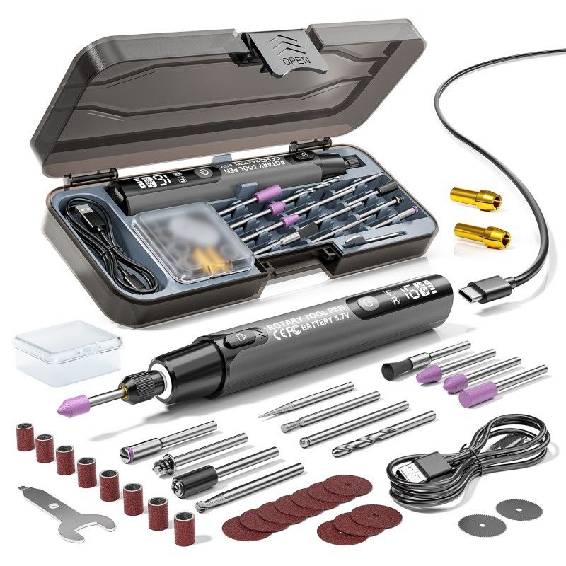Mini Rotary Tool Kit,39-In-1 Set,6 Speeds Max 16000 Rpm,3.7V Motor With Less Vibration,Rechargeable Color Grey