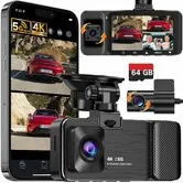 4K UHD 3 Channel Dash Cam Front and Rear Inside, 360 Degree Wide-Angle Full-View Dash Camera with Night Vision,24H Parking Mode,64G Card