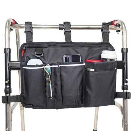 Wheelchair Side Organizer Bag with Cup Holder, Wheelchair Armrest Accessories Pouch for Power Wheelchairs, Walkers, Rollators, Seniors