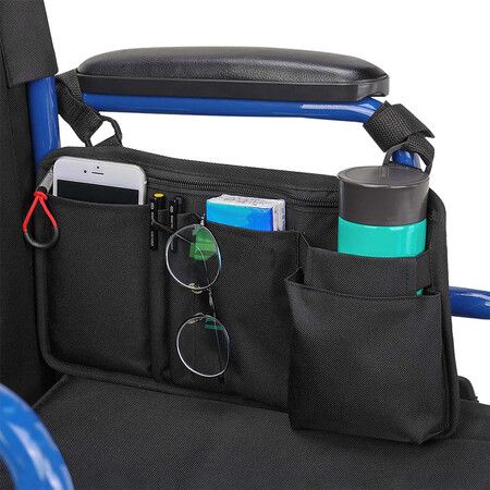 Wheelchair Side Bag with Cup Holder, Wheelchair Armrest Pouch Accessories for Walker, Rollator, Electric Scooter Wheelchairs