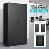 185cm Steel File Cabinet Heavy Duty Lockable Folding Storage Metal Locker Cupboard Adjustable Shelves Filing Stationery Organiser Home School Office