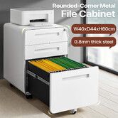 Mobile Steel File Cabinet Office Filing Storage Document Organiser 3 Drawer Home Cupboard Metal Lockable Letter Legal A4 Hanging Files Printer Stand