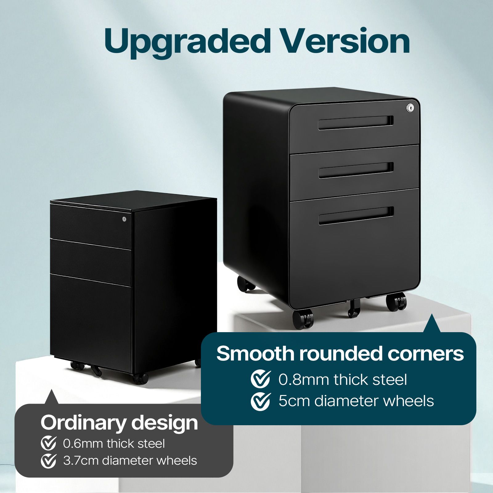 3 Drawer File Cabinet Mobile Steel Office Storage Organiser Black Home Locking Filing Vertical Cupboard Unit Letter Legal A4 Documents Printer Stand