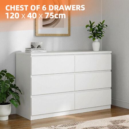 Wide Chest of 6 Drawers Dresser Tallboy Console Table Closet Organiser End Sofa Bed Side Storage Cabinet Unit Wooden Bedroom Hallway Pantry Furniture