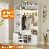 Coat Rack Shoe Cabinet Hall Tree Unit LED Lights Entryway Storage Bench Clothes Hat Hanger Shelves Cupboard Hallway Entrance Furniture 120x40x191cm