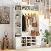 Coat Rack Shoe Cabinet Hall Tree Unit LED Lights Entryway Storage Bench Clothes Hat Hanger Shelves Cupboard Hallway Entrance Furniture 120x40x191cm