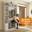 Coat Rack Shoe Cabinet Hall Tree Unit LED Lights Entryway Storage Bench Clothes Hat Hanger Shelves Cupboard Hallway Entrance Furniture 120x40x191cm