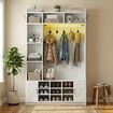 Coat Rack Shoe Cabinet Hall Tree Unit LED Lights Entryway Storage Bench Clothes Hat Hanger Shelves Cupboard Hallway Entrance Furniture 120x40x191cm