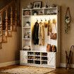 Coat Rack Shoe Cabinet Hall Tree Unit LED Lights Entryway Storage Bench Clothes Hat Hanger Shelves Cupboard Hallway Entrance Furniture 120x40x191cm