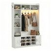 Coat Rack Shoe Cabinet Hall Tree Unit LED Lights Entryway Storage Bench Clothes Hat Hanger Shelves Cupboard Hallway Entrance Furniture 120x40x191cm