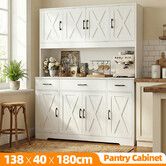 Kitchen Pantry Cupboard Cabinet Buffet Coffee Table Sideboard Storage Shelves Drawers Hutch Bar Shelving Unit Dining Room Hall Dresser 180cm White