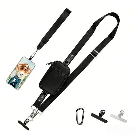 Phone Lanyard Crossbody Strap Waterproof Nylon Wristlet Adjustable Wallet Shoulder Bag Replacement Belt Christmas Gift COL Black