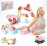 Electric Train Set 3D Magic Flexible Race Track KlickRail Electric Train Set with Light Anti-Gravity Building Toy Train Track STEM Learning Toy(180 PCS)