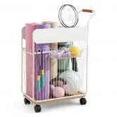 Everfit Yoga Mat Storage Rack Mobile Holder with Wheels Basket Home Gym Storage Organizer White