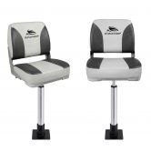 Seamanship 2X Folding Boat Seats with 2X Adjustable Pedestals 55鈥?5cm Marine Swivel Low Back 13cm Padding Charcoal