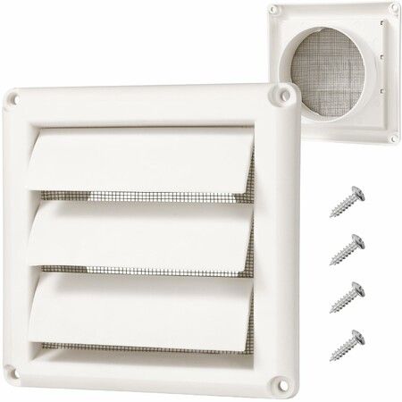 4Inch Dryer Vent Cover with Screen Plastic Dryer Vent Hood for Exterior Wall with 4 Screws UV Protection Easy Installation (4 inch Diameter)