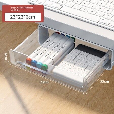 Under Desk Drawer Organizer Hidden Storage Box Office Supply Workspace Christmas Birthday Gift Transparent 23cm