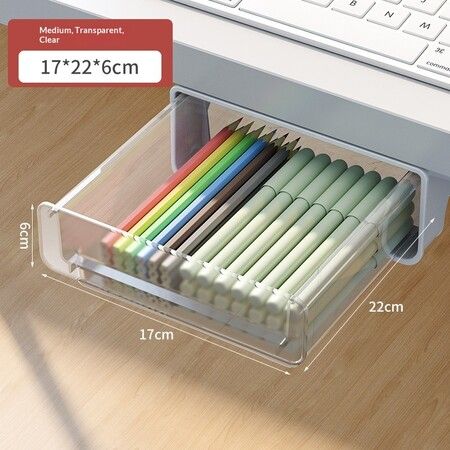 Under Desk Drawer Organizer Hidden Storage Box Office Supply Workspace Christmas Birthday Gift Transparent 17cm