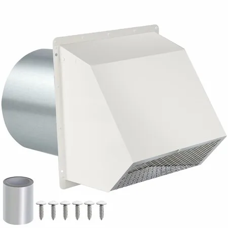 4In Dryer Vent Cover for Exterior Wall,Exhaust Vent Cover for Dryer Vents Range Hood Vent AC Vent,White Hooded Wall Vent with Screen and Damper
