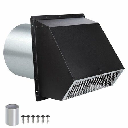 4In Dryer Vent Cover for Exterior Wall,Exhaust Vent Cover,Black Hooded Wall Vent with Screen and Damper