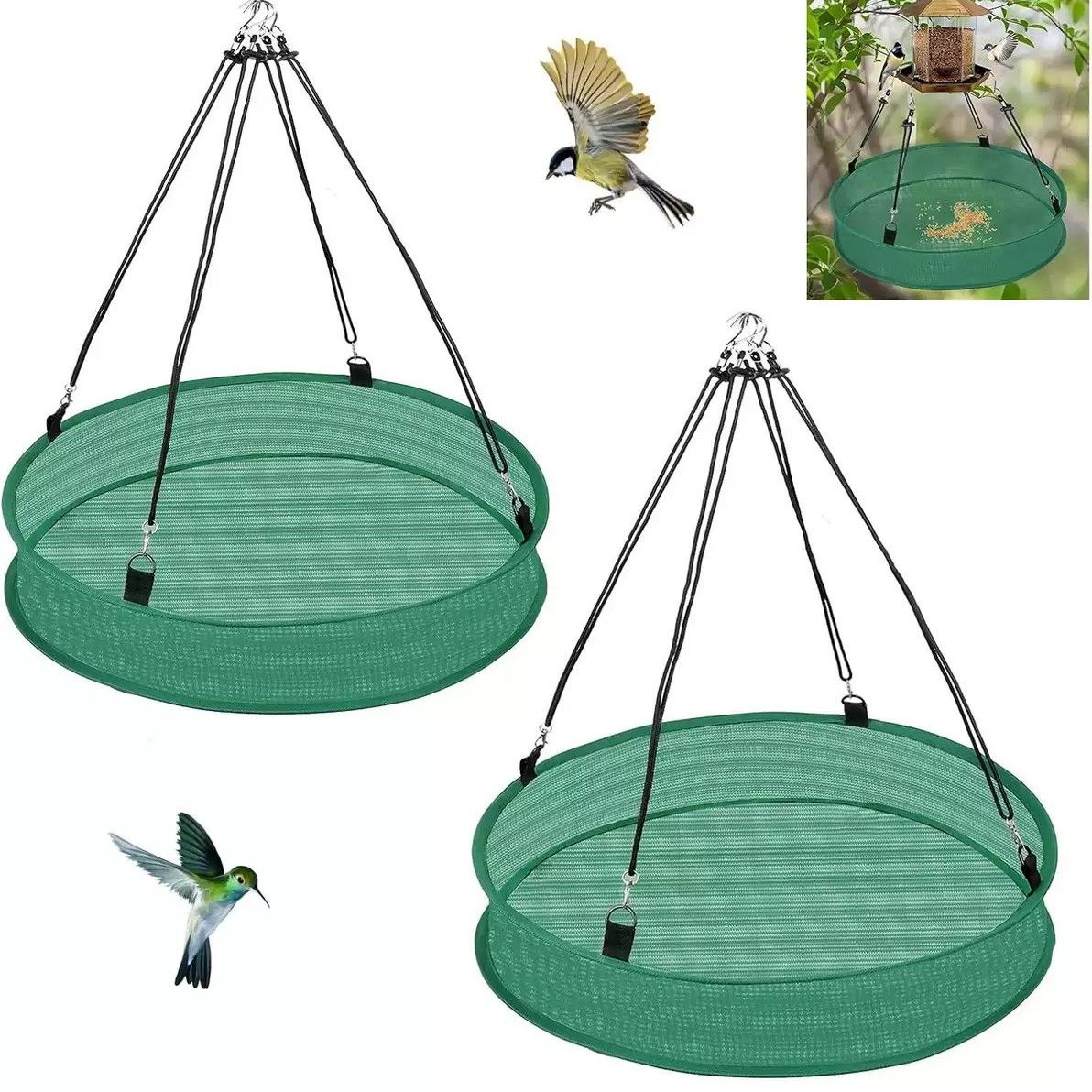 2Pcs Bird Seed Catcher Tray for Hanging Bird Feeder Platform,Deep Birdseed Hoop for Hummingbird Feeders Bee Outdoor Garden Accessories(60x10cm)