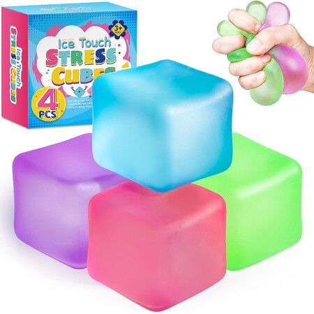 4 Pack Stress Cube,Slow Rising Ice Cube Stress Balls,Sensory Fidget Toy for Anxiety Relief,Square Shape Squishy Balls,Nice Cube Squishy