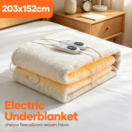 Electric Blanket Heated Mattress Pad Fitted Bed Cover Queen Size Underblanket Warmer 203x152cm Washable Winter Heating Underlay with Dual Controllers