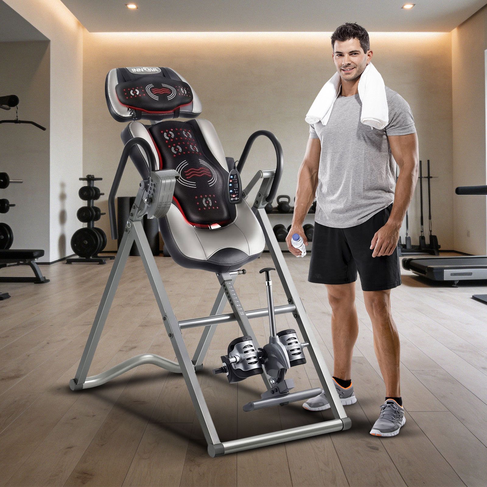 Heated Massage Inversion Table Gravity Exercise Bench Home Gym Fitness Workout Machine Hang Upside Down Lower Back Stretcher Inverter Equipment