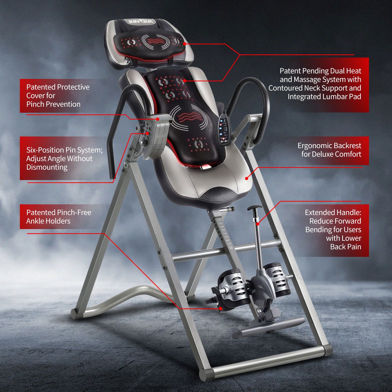 Heated Massage Inversion Table Gravity Exercise Bench Home Gym Fitness Workout Machine Hang Upside Down Lower Back Stretcher Inverter Equipment