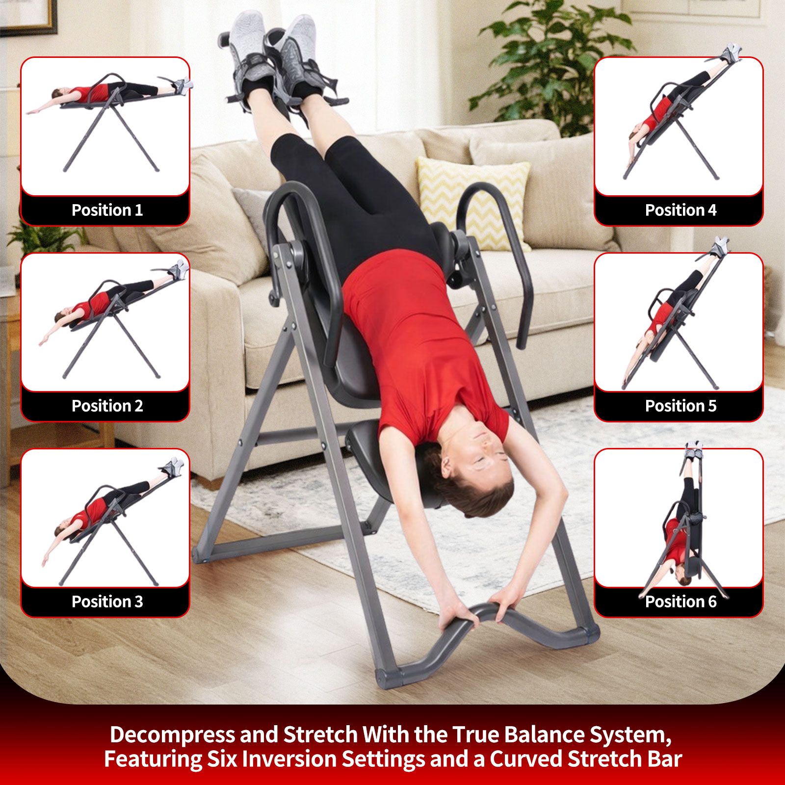 Heated Massage Inversion Table Gravity Exercise Bench Home Gym Fitness Workout Machine Hang Upside Down Lower Back Stretcher Inverter Equipment