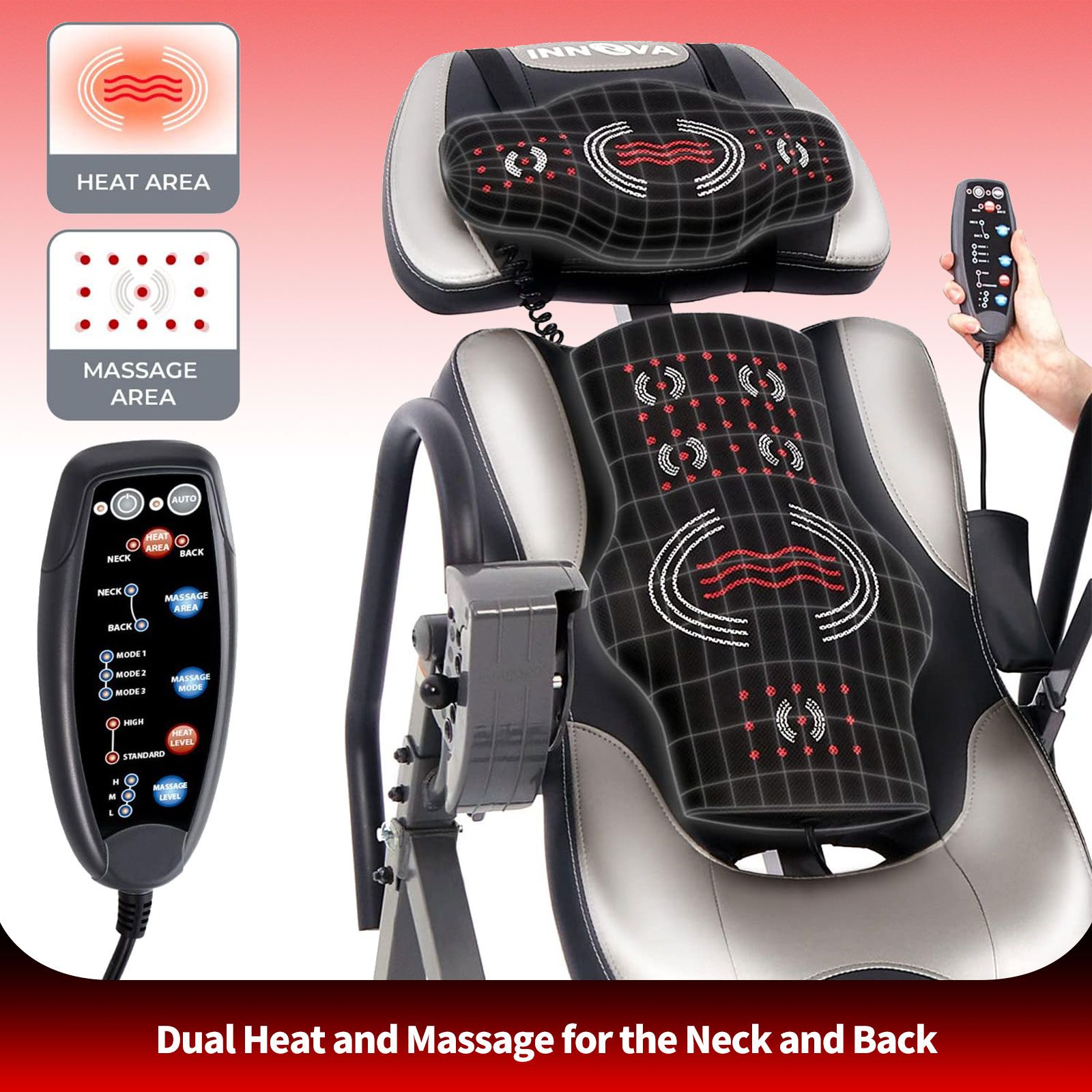 Heated Massage Inversion Table Gravity Exercise Bench Home Gym Fitness Workout Machine Hang Upside Down Lower Back Stretcher Inverter Equipment