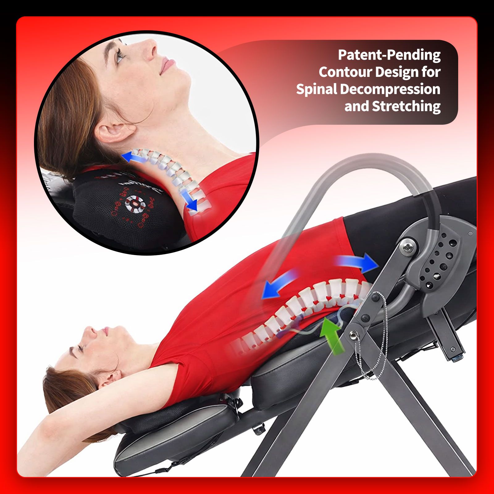 Heated Massage Inversion Table Gravity Exercise Bench Home Gym Fitness Workout Machine Hang Upside Down Lower Back Stretcher Inverter Equipment