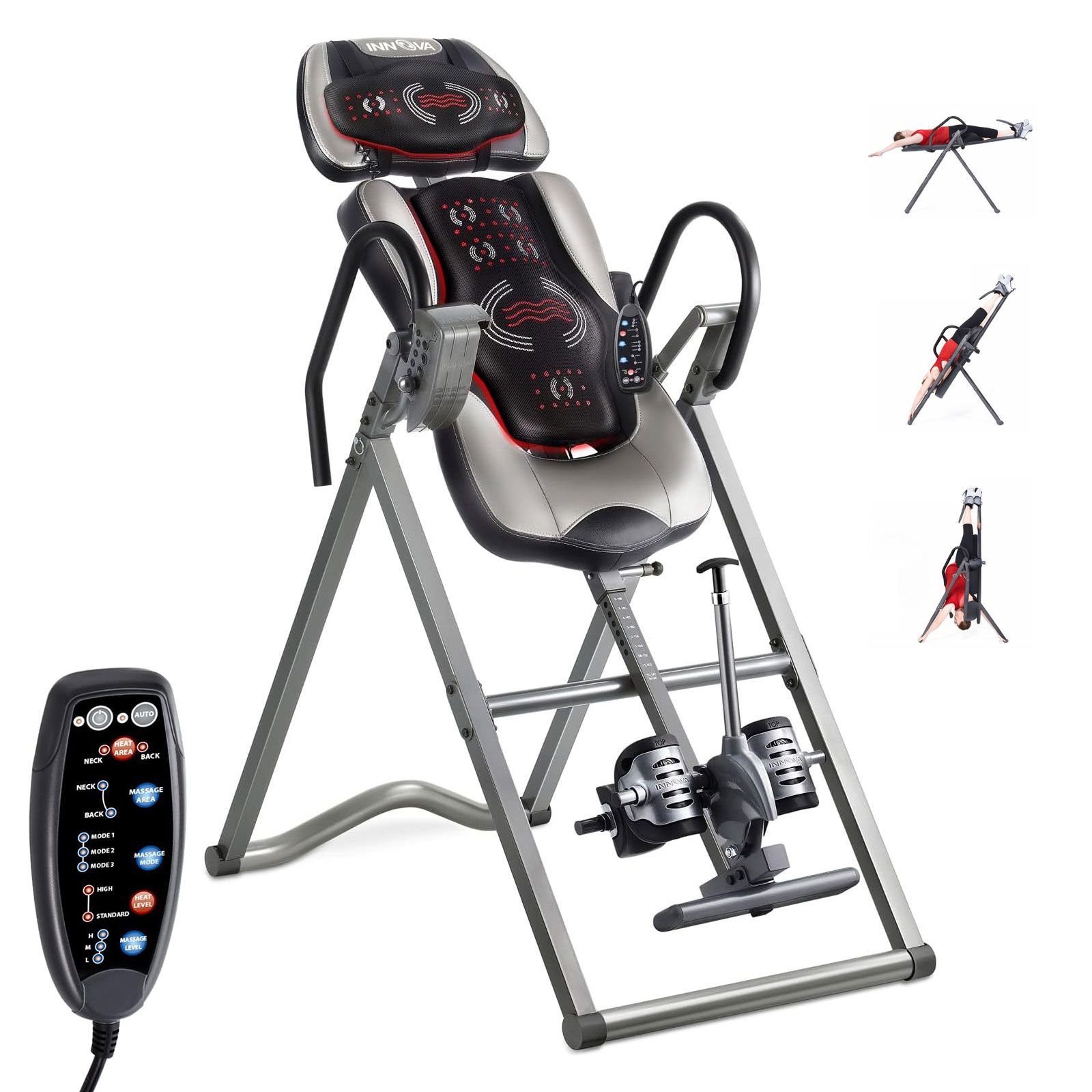 Heated Massage Inversion Table Gravity Exercise Bench Home Gym Fitness Workout Machine Hang Upside Down Lower Back Stretcher Inverter Equipment