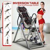 Heated Massage Inversion Table Gravity Exercise Bench Home Gym Fitness Workout Machine Hang Upside Down Lower Back Stretcher Inverter Equipment