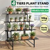 4 Tier Metal Plant Stand Planter Flower Pot Holder Corner Rack Outdoor Indoor Garden Home Storage Shelf Display Unit Organiser Large Shelving Black