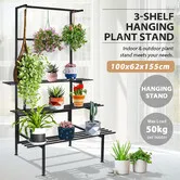 Large Metal Plant Stand Flower Pot Tall Holder Black Corner Rack Storage Shelves Hanging Display Shelving Unit 3 Tier Outdoor Indoor Home Garden