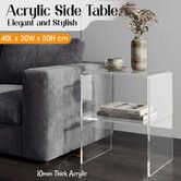 Clear Acrylic Bedside Table 2-Tier Transparent Nightstand Modern Minimalist Lucite End 10mm Thick U-Shape Display Shelf for Bedroom Living Room Office