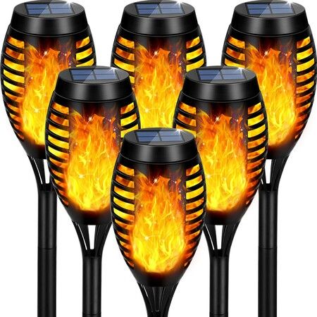 6 Pack Solar Torch Light with Flickering Flame Waterproof for Garden Decor,Yellow Flame Torches for Outside Landscape Porch Yard Pathway Decorations