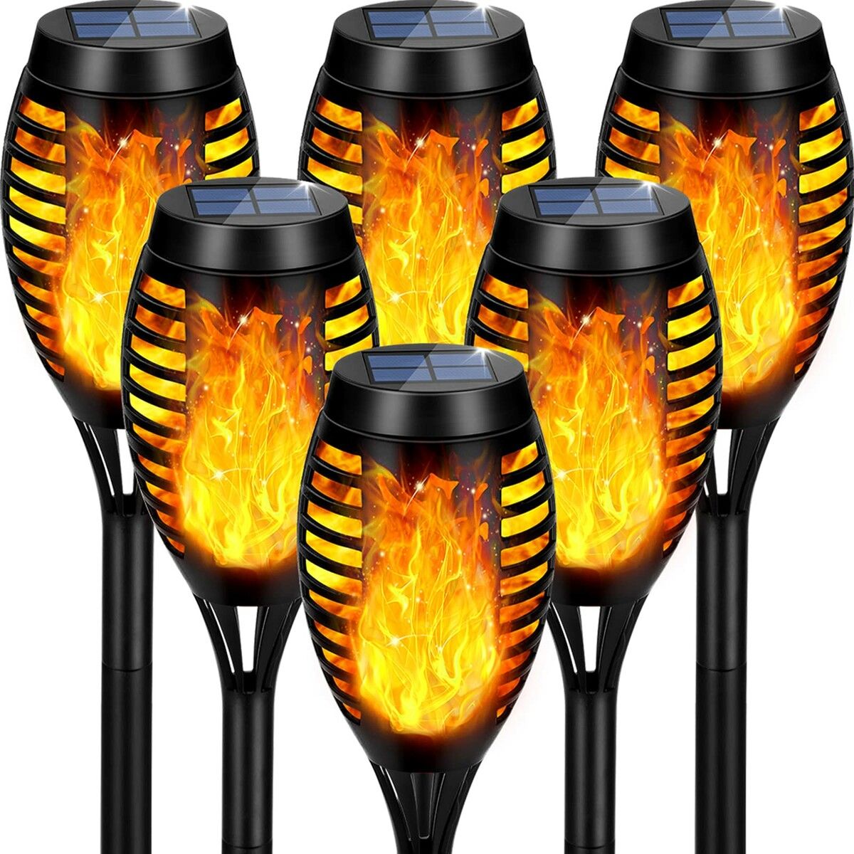 6 Pack Solar Torch Light with Flickering Flame Waterproof for Garden Decor,Yellow Flame Torches for Outside Landscape Porch Yard Pathway Decorations