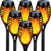6 Pack Solar Torch Light with Flickering Flame Waterproof for Garden Decor,Yellow Flame Torches for Outside Landscape Porch Yard Pathway Decorations
